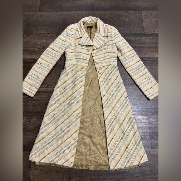 Vintage TALULA BABATON  Wool Beige Striped Coat Size XXS. - Picture 1 of 10
